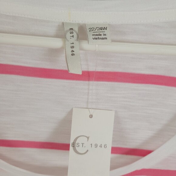 NEW Est. 1946 Top Tunic Pink White Stripe 22/24W ruffle scoop neck feminine NWT - Picture 6 of 8